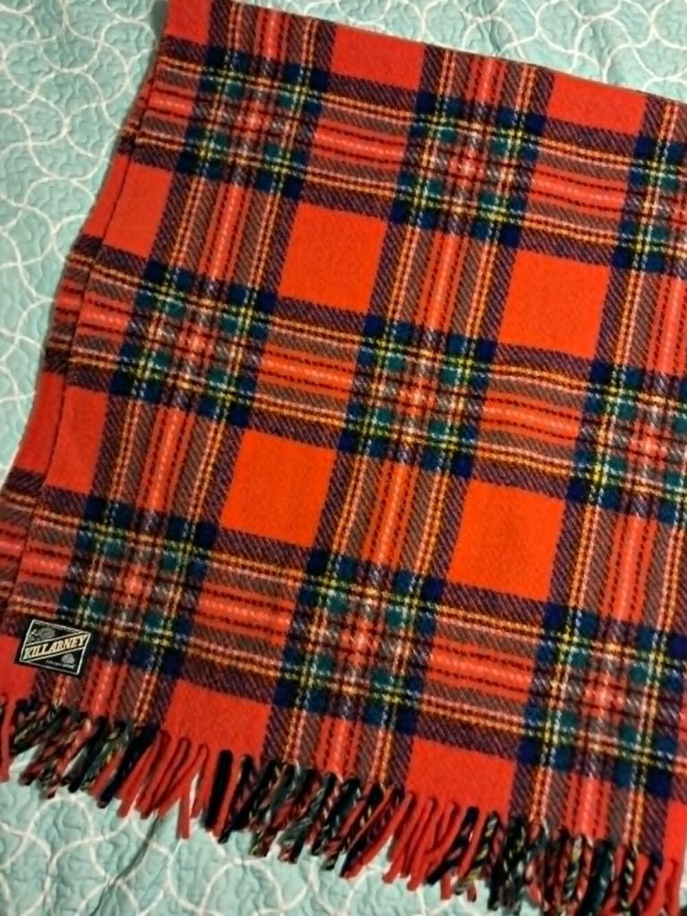 KERRY WOOLEN MILLS KILLARNEY RED TARTAN PURE WOOL BLANKET THROW 61x66